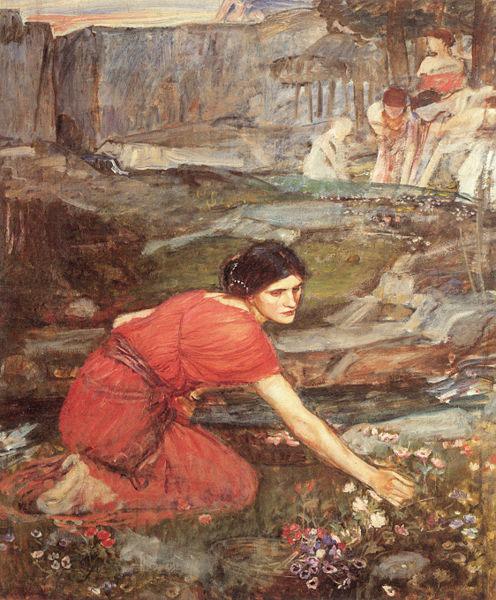 John William Waterhouse Maidens picking Flowers by a Stream oil painting image